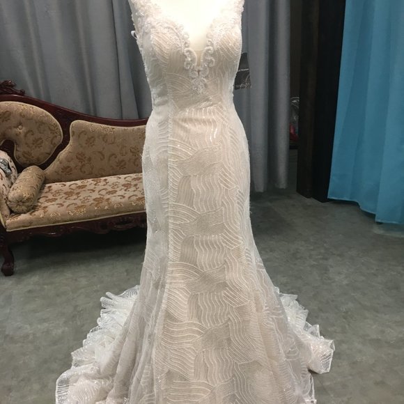 Kenneth Winston New BLING Wedding Dress, Light Gold, SEQUINS, Illusion Fit&Flare - Picture 5 of 13